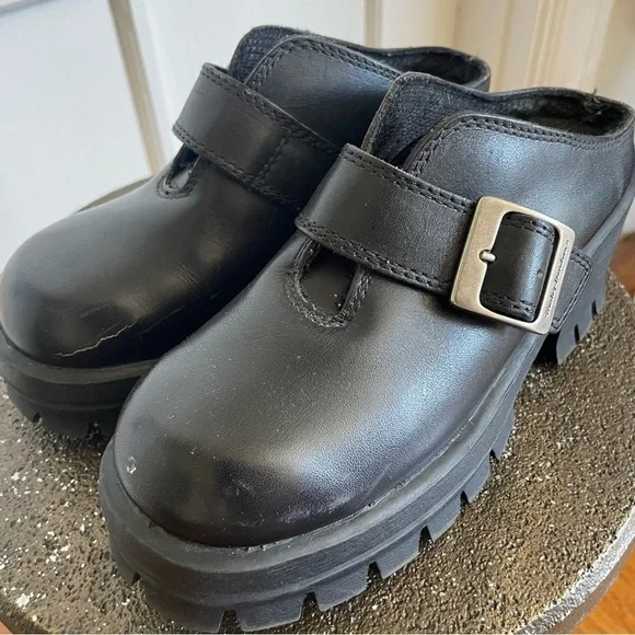 Harley Davidson Leather Chunky Slip on Platform Clogs - Picture 1 of 6